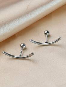 2pcs 20G Simple Line Stainless Steel Screw Back Stud Earrings For Women Men Fashion Arc Shape Cartilage Helix Flat Conch Piercing Punk Ear Jewelry - A Pair Of Stainless Steel Curved Earrings - View 8