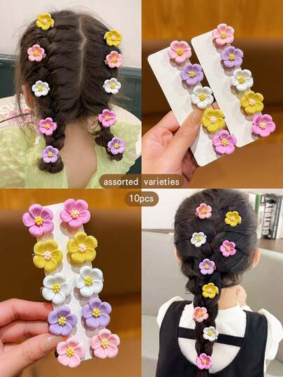 10 قطعة مجموعة ألوان زهور صغيرة جميلة مطرزة على مشابك الشعر، إكسسوارات شعر للاستخدام اليومي