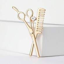 Jewelry Korean Hairstylist Brooch, Men's Rhinestone Barber Badge Pin, Scissors Comb Small Suit Lapel Pin Autumn-Winter Accessories,Suitable For Teens, Youth,Men,Casual, Outdoor, Athletic, Vacation, Graduation Gifts, Birthday, Daily Wear Halloween Halloween Accessories Teachers Day Christmas - Multicolor - View 6