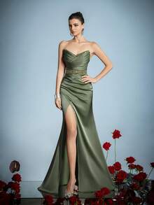 Faeriesty Elegant Strapless Empire Waist Evening Gown With Ruched ...