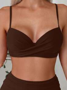 طقم بكيني جديد بحمالات متقاطعة وكأس من الفولاذ منفصل، بلون أزرق بسيط، طراز أوروبي وأمريكي للسيدات