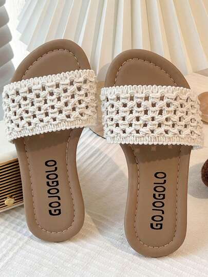 2025 New Arrival Girls' Flip Flops, White Woven Upper Design, Minimalist Fresh Style With Rustic Vibe, Suitable For 3-12 Years Old Girls To Wear In Summer For Indoor And Outdoor Casual Occasions