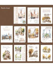 paquete de 20 hojas de papel vintage de paisaje acuarela de ciudad turística para scrapbooking y suministros de diario, papel decorativo artesanal para diarios de chatarra con 10 diseños de patrones