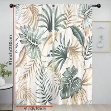 2pcs Turtle Leaf Print Curtains, Perfect For Bedroom, Office, Kitchen, Living Room And Study Room Decoration, Kitchen Window Decoration | Floral Pattern Curtains |
