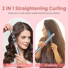 UKLISS Chapinha & Modeladora de Cabelo 2 em 1 | Aquecimento Rápido e Voltagem Dupla para Viagens | Alisamento Livre de Frizz | Dia dos Pais, Prime Day e Presente para o 4 de Julho (Rosa/Preto/Azul)