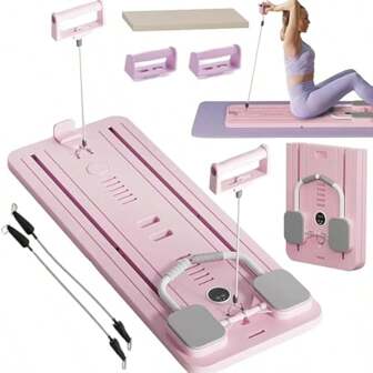 Pilates Board Pilates Reformer Machine Set pieghevole multiuso Rullo per Addominali Rulli Addominali con Rimbalzo Automatico Attrezzo per Allenamento a Casa Rosa