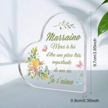 1PC Charming French Godmother Godfather Acrylic Sign Plaque, Marraine Parrain Sign, Stylish And Simple Heart Desktop Decoration, Perfect For Birthday Lovers Engagement Anniversary Sign Home Living Room Table Party Decorations Supplies Art Craft Ornament Romantic Surprise