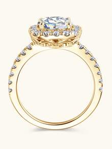 XUJIA 1pc 2 Carat Halo Moissanite Engagement Ring, 925 Sterling Silver, 8mm Round Cut Moissanite, 1.7mm & 1.9mm Cubic Zirconia Accents, Anniversary Wedding Band, Jewelry Gift - Yellow Gold - View 8