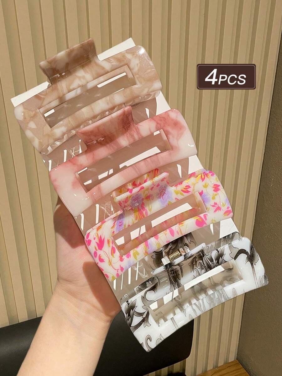 4pcs Women's High-End Elegant Ombre Texture Square Hair Claw Clips, Suitable For Daily Use For Thick Hair Updo Hair Jaw Clip Hair Clamps Hair Clutch Hair Catcher Clip Fall Winter Hair Clip Hair Accessories For Women For Vacation Outfits Woman