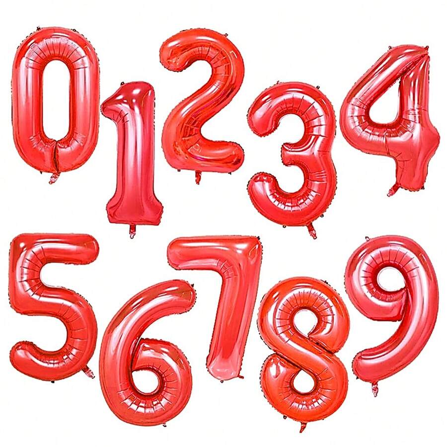 Large Metallic Number Balloon 32" / 82 Cm - Red - View 1