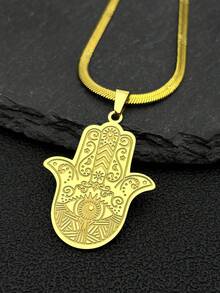 Collar de acero inoxidable con colgante de la mano de Fátima, ojo turco, loto - color dorado/plateado, amuleto egipcio islámico, cadena árabe, accesorio de moda, regalo para fiestas - collar - Ver 15