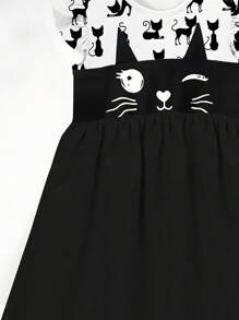 Seven Princess Robe d'été à manches courtes, taille cintrée et coupe évasée avec imprimé chat mignon, pour jeunes filles. Style décontracté de princesse pour vacances.