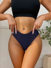 Paquete de 7 bragas de algodón acanalado de unicolor y talle bajo para mujeres, ropa interior cómoda, transpirable y elástica