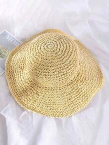 1pc Flat-Woven Handmade Straw Hat, Outdoor Adjustable Sun Protection Casual Hat Suitable For Spring, Autumn, Travel, Beach, Y2K Style For Young Adults