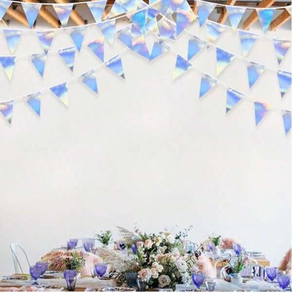 4/3m Rainbow Party Decoration Holographic Hanging Triangular Round Banner Banner Banner Colorful Banner Wreath Suitable For Graduation Birthday Anniversary Commemoration Engagement Wedding Bride Disco Party Supplies