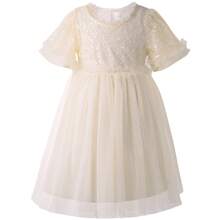 Girls Summer Dress Sequin Embellished Tulle Skirt Ruffled Sleeve Princess Style