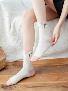 1 Pair Flower Shaped Fashion Socks For Women, Cute & Sweet, Comfortable, Suitable For Summer