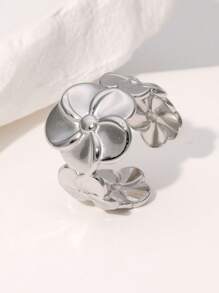 1 pieza Anillo de acero inoxidable con forma de flor abierta, simple y minimalista, versátil para uso diario, fiestas y citas de mujeres