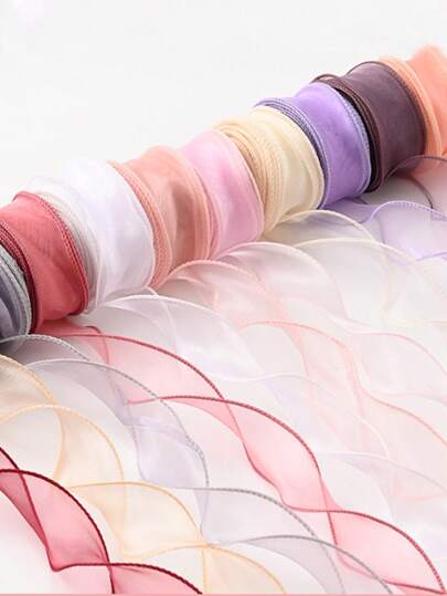 1pc Semi-Transparent Organza Ribbon With Curled Edges, Plain Chiffon Ribbon, Suitable For Gift Wrapping, Cake Decorating, Wedding Party Decor, Sewing Supplies, DIY Wedding Bouquet Materials, Bowknot Ribbon, Suitable For Holiday Parties, Back To School, Valentine's Day, Mother's Day, Graduation Ceremony Etc.