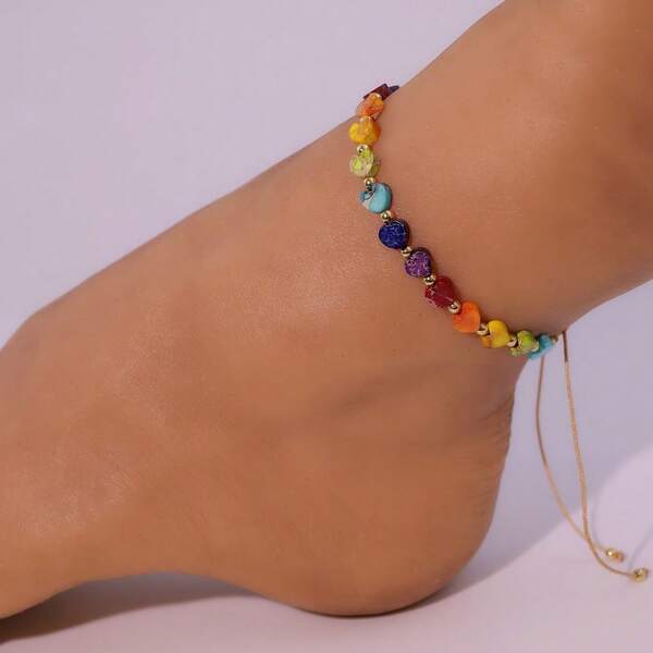 قطعة واحدة من الأساور البوهيمية المصنوعة من الأحجار الكريمة الطبيعية الملونة بنمط حب الإمبراطور قابلة للضفر وقابلة للتعديل، هدية مجوهرات راقية للنساء في عيد الحب