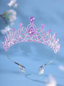 1件优雅女士银色水晶皇冠发箍，公主风皇冠带梳子，适合新娘、婚礼、舞会、生日派对等场合 - 彩色 - 查看 16