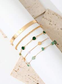 Conjunto de 5 pulseiras de pérolas e pedras artificiais estilo vintage, joias versáteis e modernas com pérolas artificiais (corrente feita à mão e cortada no comprimento desejado)