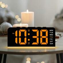 [Reloj con luz ambiente] Reloj digital de pantalla grande de 12/24 horas con fuente LED, que muestra sincrónicamente la temperatura, fecha y día de la semana, doble alarma, 3 niveles de brillo, alimentado por USB, de material plástico, adecuado para dormitorio u oficina. Reloj digital para decoración de habitación, reloj despertador para dormitorio, decoración para dormitorio, decoración para dormitorio universitario, de vuelta a la escuela, decoración escolar, sorpresa escolar