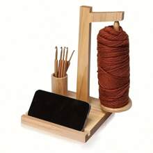 AAMTE 1pc Wooden Crochet Tool Set With Rotating Yarn Holder And Phone Stand - Multifunctional Hand Woven Yarn Storage For Knitting And Crafting, Ideal Gift For Crafting Enthusiasts