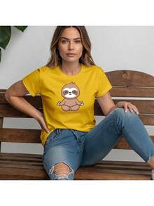 Women's T-Shirt Sloth Breathe Inhale Don't Freak Out - Sloth - 100% Cotton - 黃色 - 查看 4