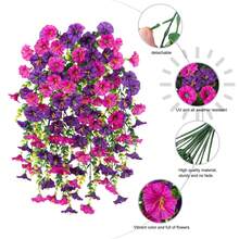 Artificial Hanging Flower Basket For Outdoor, Silk Moring Glory Flowers And Eucalyptus Leaves With Green Vines, UV-Resistant, Suitable For Wall, Home, Porch, Patio - Multicolor - View 7