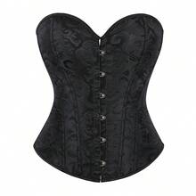 1件婦女宮廷風格胸衣，經典提花無肩帶胸衣，束腰塑形，可以當作婚禮/派對裙的外穿，瘦身上衣 - 黑色 - 查看 11
