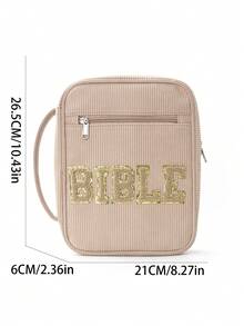 1pc Large Size Women's Bible Bag With Letter Embroidery, Multifunctional Bible Shoulder Bag With Strap, Bible Holder Box, Suitable For Girls/Women For Daily Use, Worship Activities, Gift For Kids, Parents As Holiday Gift (Pens And Notebooks Not Included, Please Check Product Size) - Khaki - View 3