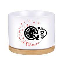 1pc DJ Ceramic Planter With Bamboo Tray (3.6"X2.6"), Succulent Planter, DJ Theme: Vinyl Record Turning, Musical Notes Flying, Headphones Playing Music, Planter Gift, Yard Decor, Desktop Decor