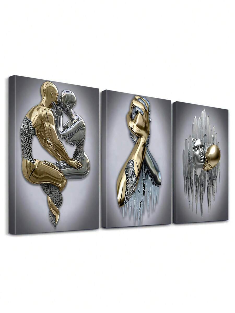3pcs Modern Wall Art, Decorative Artwork, Metal Print Posters, Fashion Canvas Artwork Paintings, Elegant Wall Art, Classic Paintings, Room Aesthetic, Home Decoration, Ideal Gift, For Living Room, Bedroom, Bathroom, Optional Frame, Wall Art With Frame