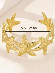 1pc Casual Vacation Style Ocean Element Women Bracelet, Iron Starfish Shaped Open Cuff Bracelet, Great For Vacation And Daily Wear In Summer