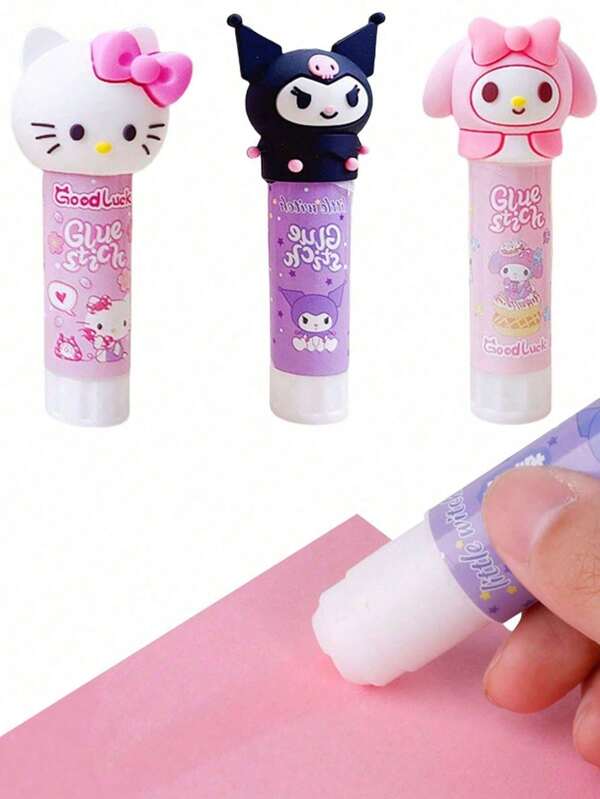 Sanrio 1/2 Stück Hello Kitty, My Melody, Kuromi Klebestift Schreibwaren Schulbedarf (Einige Teile können zufällig sein)