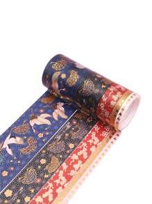 5 Rolls/Box Of Vintage Floral And Animal Pattern Washi Tape Set, Hot Stamping Pattern Design Matte Sticker Rolls, Fashion Tape For Handmade And Gift Wrapping Decoration