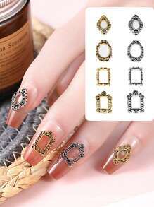 80pezzi Set di accessori per decorare unghie, cornici metalliche 3D colore dorato e argento, ciondoli per unghie a forma di rombo, ovale e rettangolo, stile retrò, adatto per decorazioni unghie in acrilico, design unghie fai-da-te, stile Y2k, articoli essenziali per arte di unghie e salone di bellezza