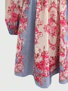 Vestito estivo da donna in stile retrò ed elegante, con collo alla coreana in pizzo, maniche a lanterna e stile bohémien