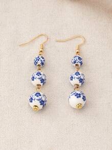 2 piezas de Elegantes pendientes de mujer de cuentas de cristal con borlas, estilo chino de porcelana azul y blanco con flores, multicolor, apropiados para fiestas, banquetes y uso diario