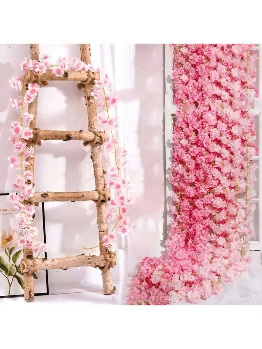 1 件人造樱花花环，粉色樱花藤蔓，适用于婚礼、派对、家居装饰、室内外装饰、管道包裹