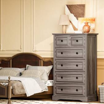 Farmhouse 6 Drawer Dresser For Bedroom, Tall Rustic Chest Of Drawers With Metal Handle, Wood Vintage Storage Tower Cabinet, Wooden Closet Storage Dressers Organizer For Living Room, Hallway