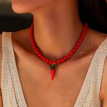1 pieza Collar de Replica de ZAR con cuentas de vidrio rojas en forma de chile picante para primavera/verano