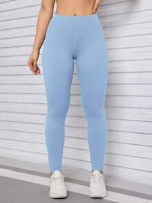 Women's High Waist Pocket Sport Leggings, Butt Lifting Fitness Leggings, Versatile For Commuter & Casual Wear, Spring/Summer New Arrival - Baby Blue - View 3