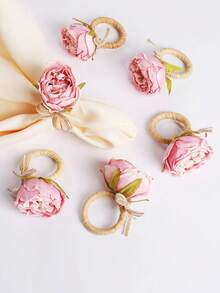 2-24pcs Handmade Woven Rope Bowknot Pink Rose Napkin Rings, Suitable For Party, Wedding, Valentine's Day, Home Daily Dining Table Decor - Multicolor - View 2