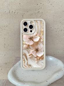1pc Marble Floral Pattern Phone Case With Camera Protection Shockproof Design, Compatible With Apple 11 Pro Max/12 Pro Max/13 Pro Max/14 Pro Max/15 Pro Max, 16 Plus/16 Pro Max, 16E, Galaxy A55/A15/S24 Ultra, Redmi, OPPO/Realme, VIVO, Infinix, Honor, MOTO, OnePlus Waterproof Anti-Fall Scratch Resistant - White - View 6