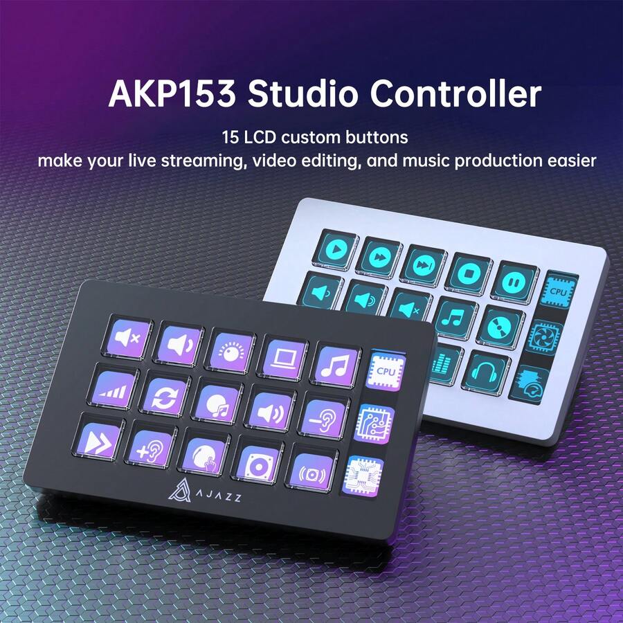 AJAZZ AKP153E 可编程控制台，带旋转快捷键、多音频控制、一键操作、可自定义按钮、集成直播控制台、主播必备桌面助手、有线连接及多个按钮