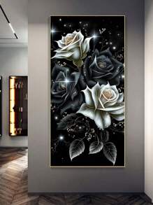Kit de Pintura de Diamante 5D Flor de Rosa Preta, Bordado de Cruz, Mosaico de Diamante Completo e Redondo, Floral, Bordado, Decoração para Casa, Presentes