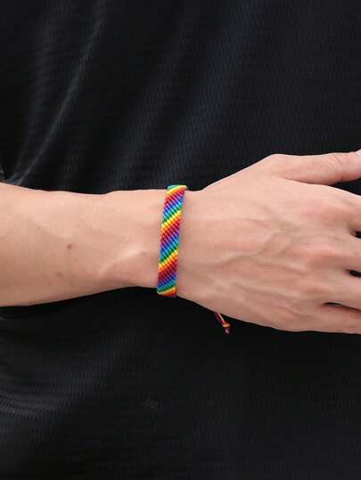 Pulseira LGBT feita à mão, bracelete entrançado ajustável, joias de contas boemias, acessórios de presente para homens