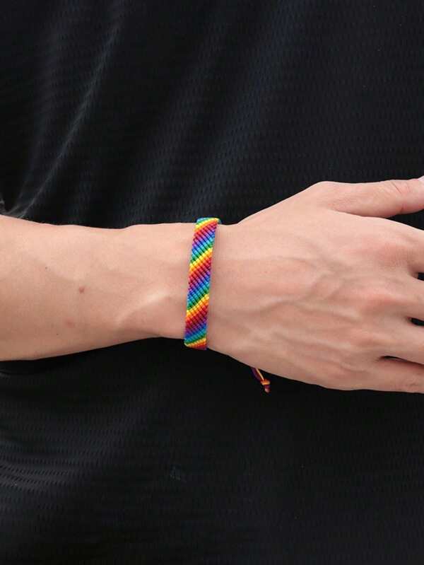 Pulsera LGBT hecha a mano, brazalete trenzado ajustable con cuentas, joyería bohemia, accesorio de regalo para hombres